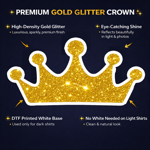 Pre-Cut Glitter Crown Heat Transfer – Ready to Press HTV Crown for Birthday Shirts