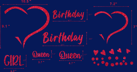 Pre-Cut Birthday Girl & Birthday Queen Glitter HTV Transfers – Ready-to-Press Vinyl Pack with Crown, Stars & Hearts for Shirt Businesses