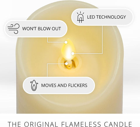 Softflame Flameless Flickering Moving Flame Pillar LED Candle, Battery Operated, Real Wax, Ivory, Remote Control with Timer, (3.5 x 5 inch)